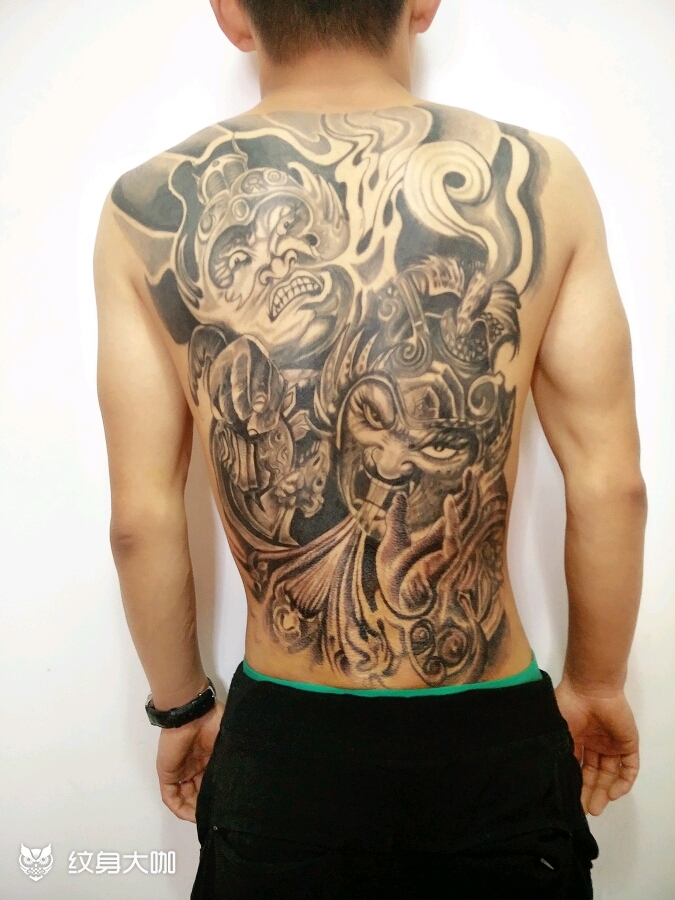 满背"哼哈二将"_纹身图案手稿图片_大志的纹身作品集