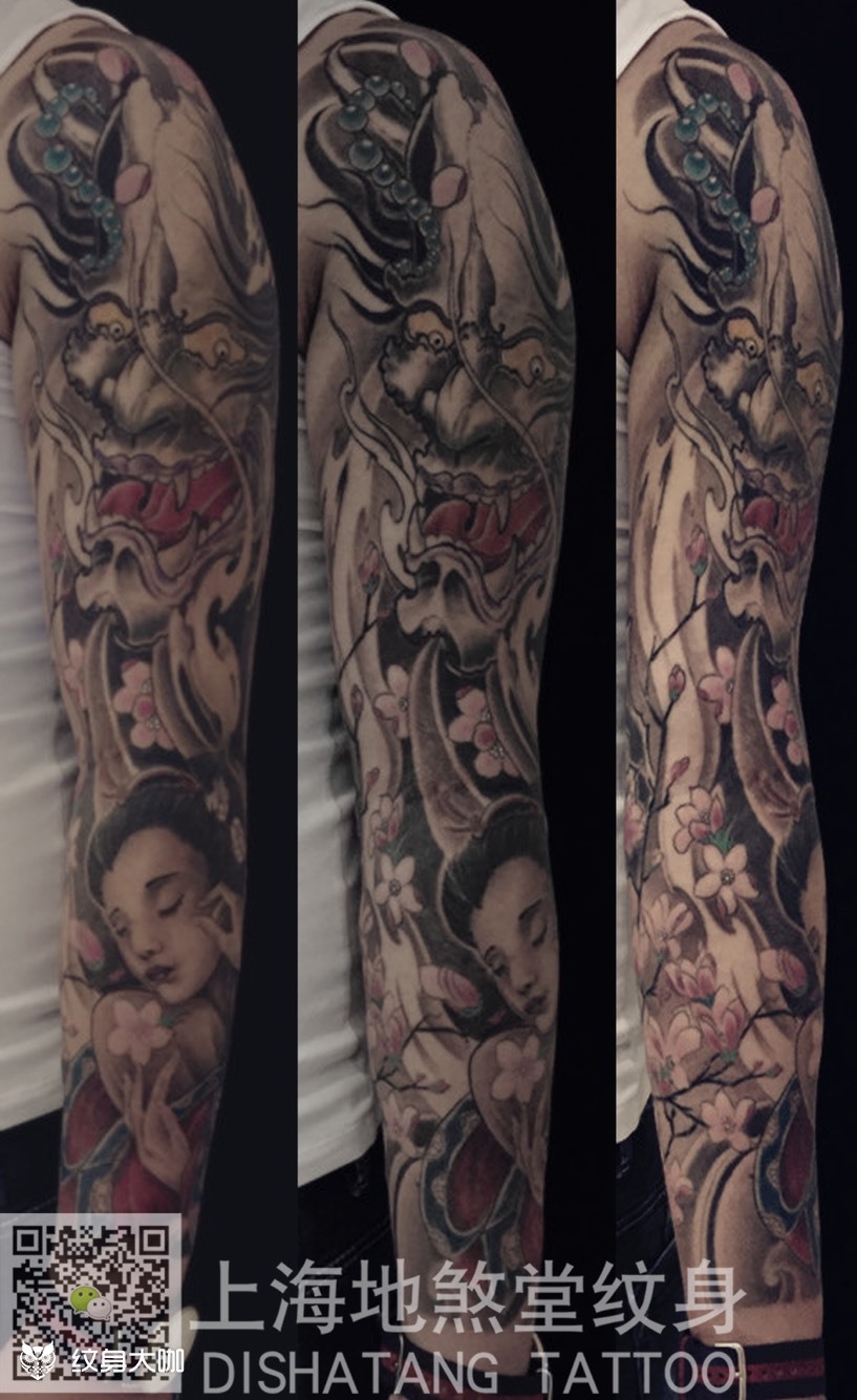 般若艺姬花臂纹身