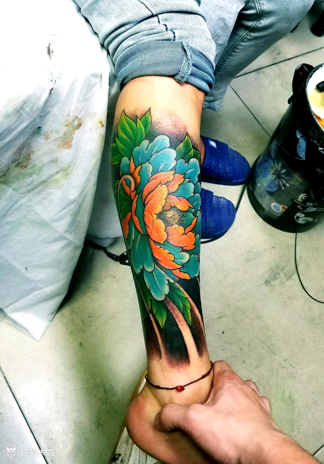 小腿牡丹遮盖_纹身图案手稿图片_刘国栋的纹身作品集