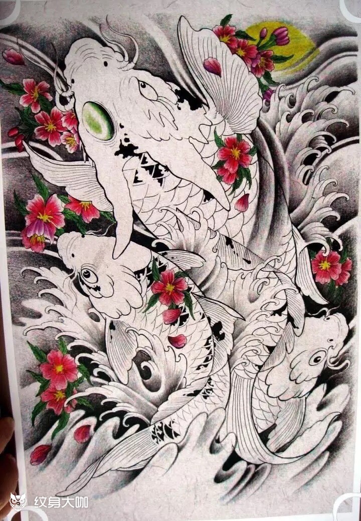 招财锦鲤_纹身图案手稿图片_黄凡的纹身作品集