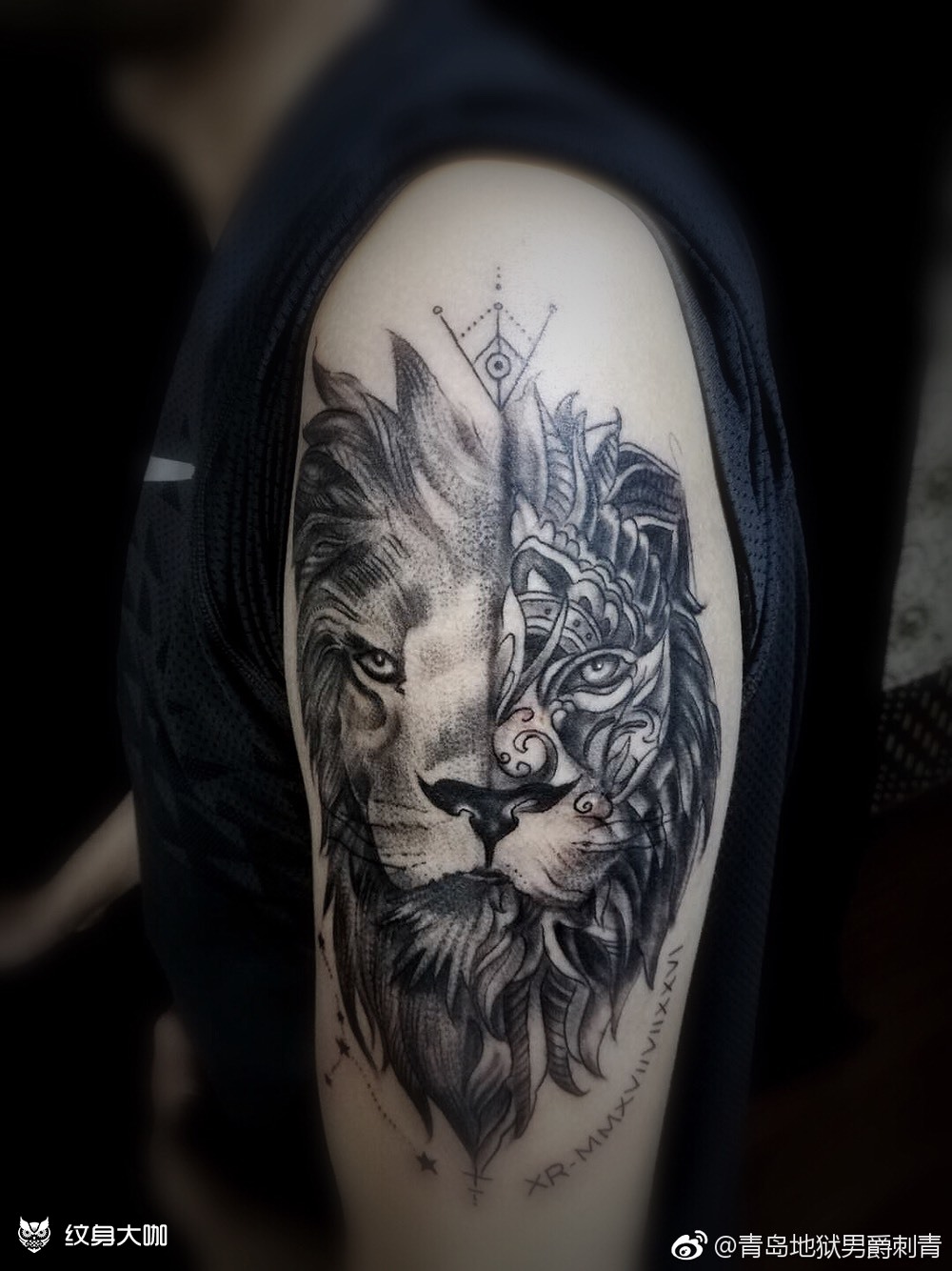 大臂双面狮王_纹身图案手稿图片_hellboy-tattoo的纹身作品集