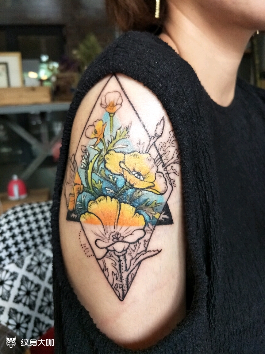 虞美人_纹身图案手稿图片_安莹的纹身作品集