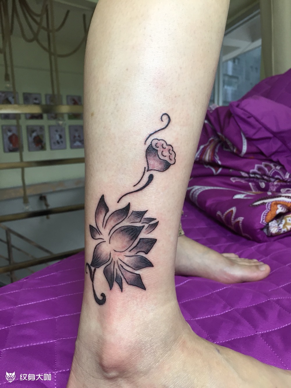 小腿莲花_纹身图案手稿图片_华生的纹身作品集