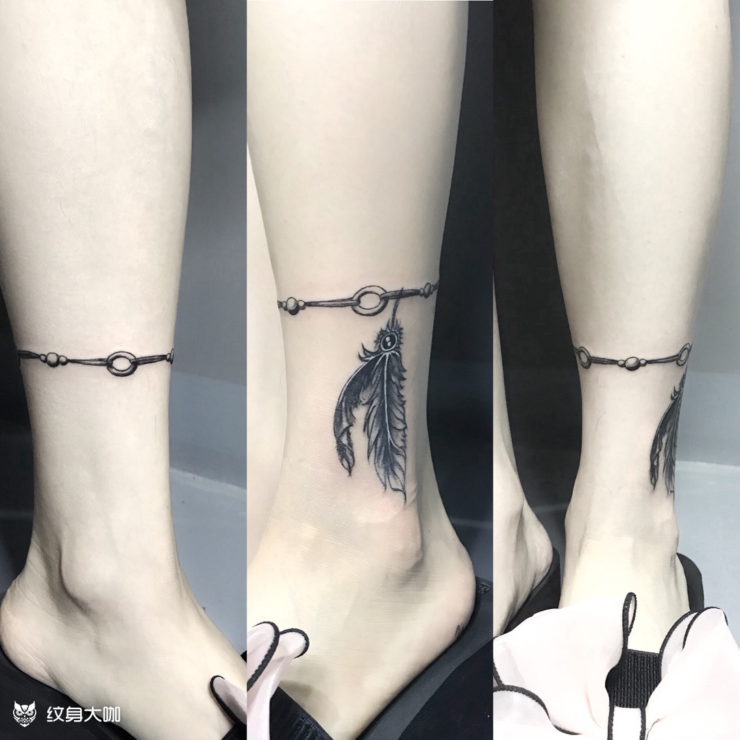羽毛脚链_纹身图案手稿图片_陈致君的纹身作品集