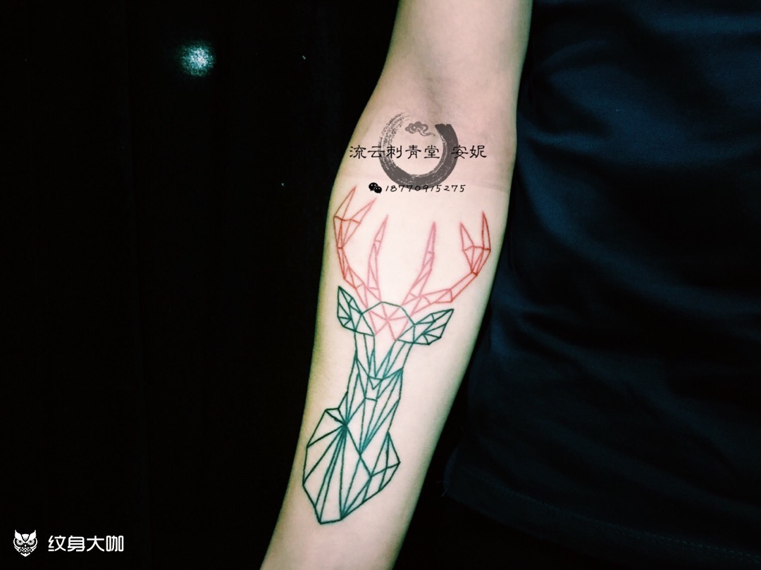 线条几何鹿_纹身图案手稿图片_安妮的纹身作品集