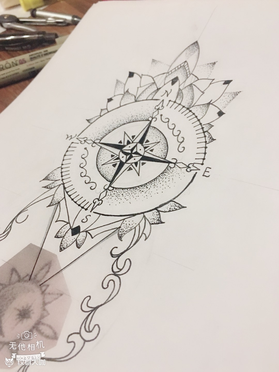 指南针_纹身图案手稿图片_xxx.诺的纹身作品集