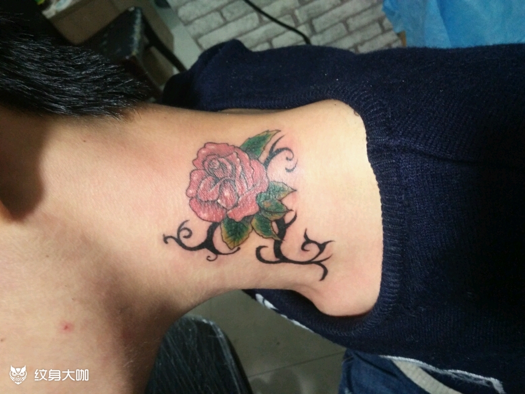 脖颈玫瑰_纹身图案手稿图片_南南的纹身作品集