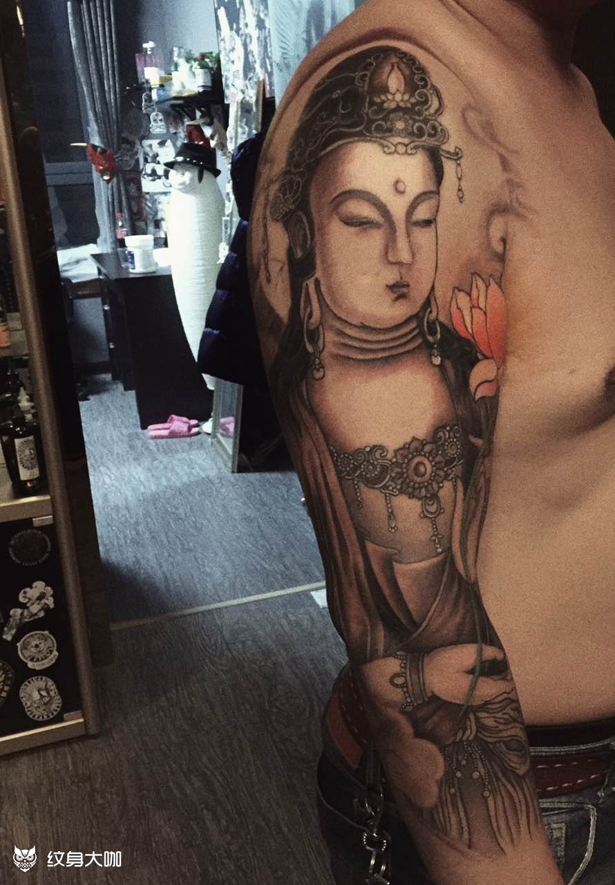 大势至菩萨花臂_纹身图案手稿图片_吉儿的纹身作品集