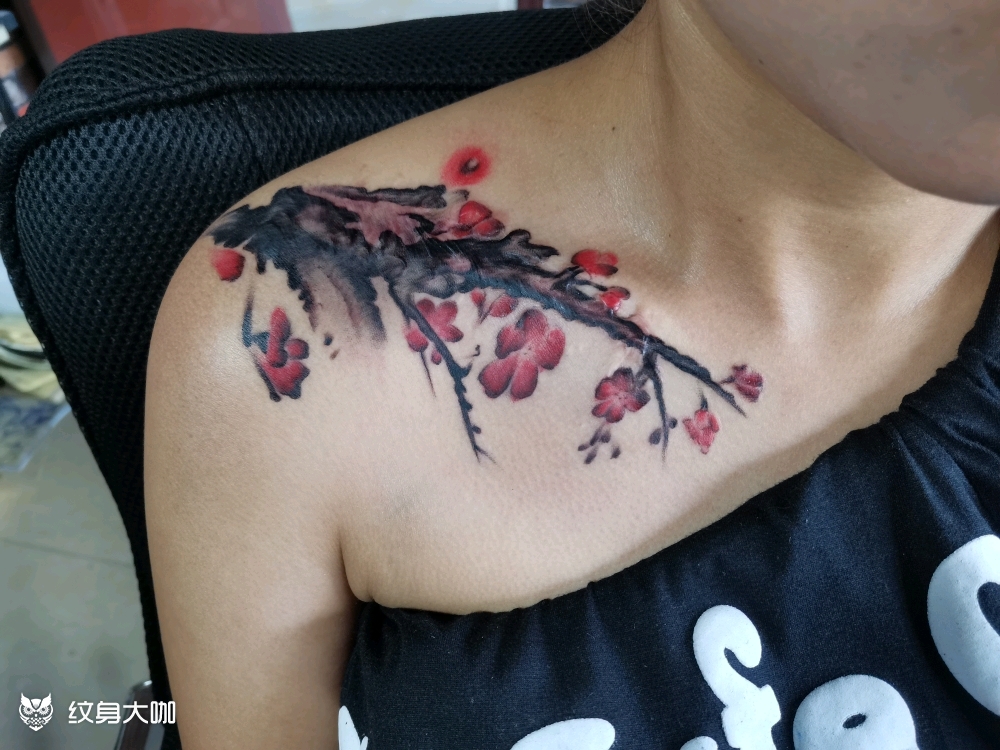 梅花遮盖手术疤痕_纹身图案手稿图片_杨明泽的纹身作品集
