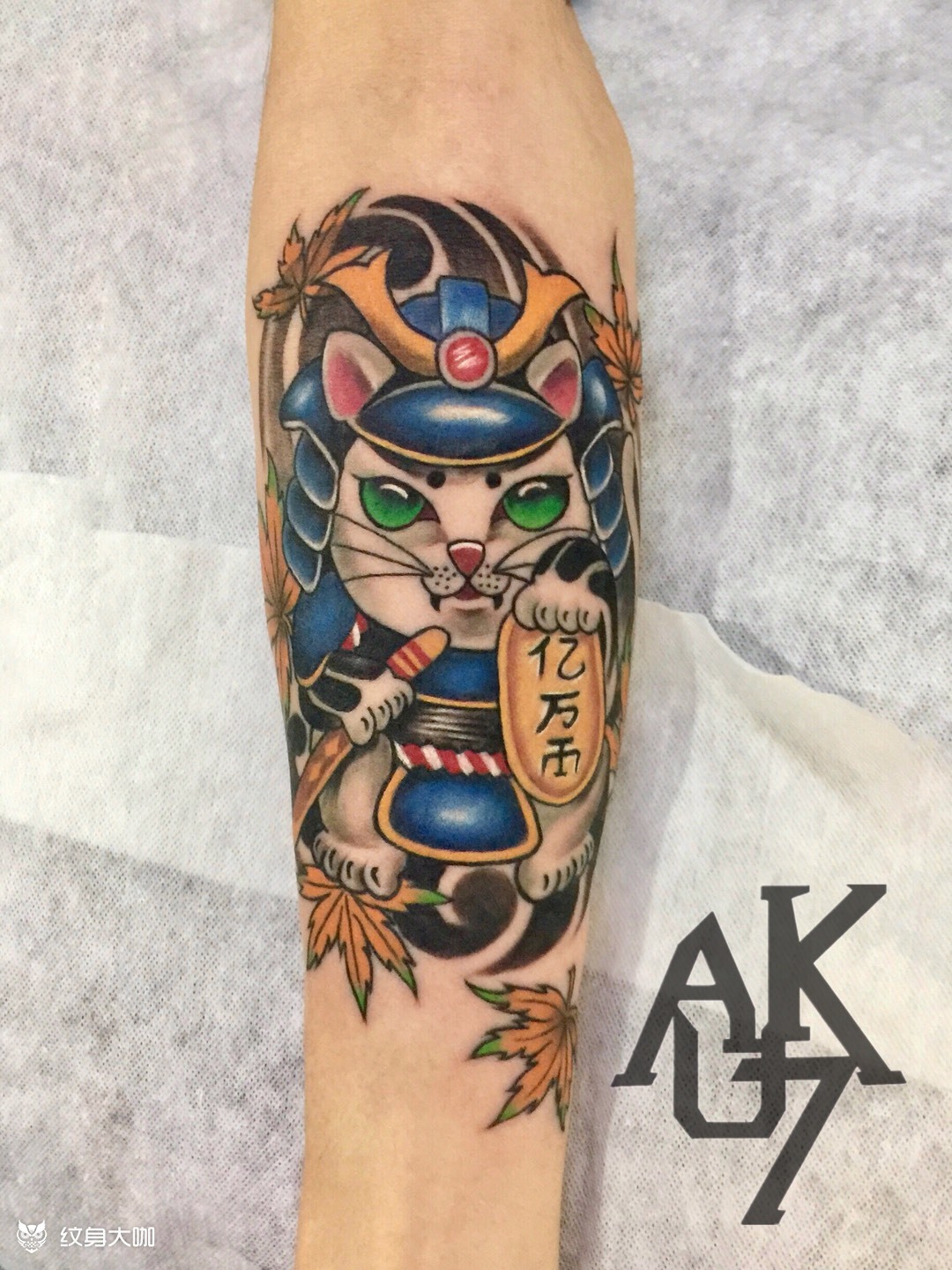 武士招财猫_纹身图案手稿图片_super x的纹身作品集