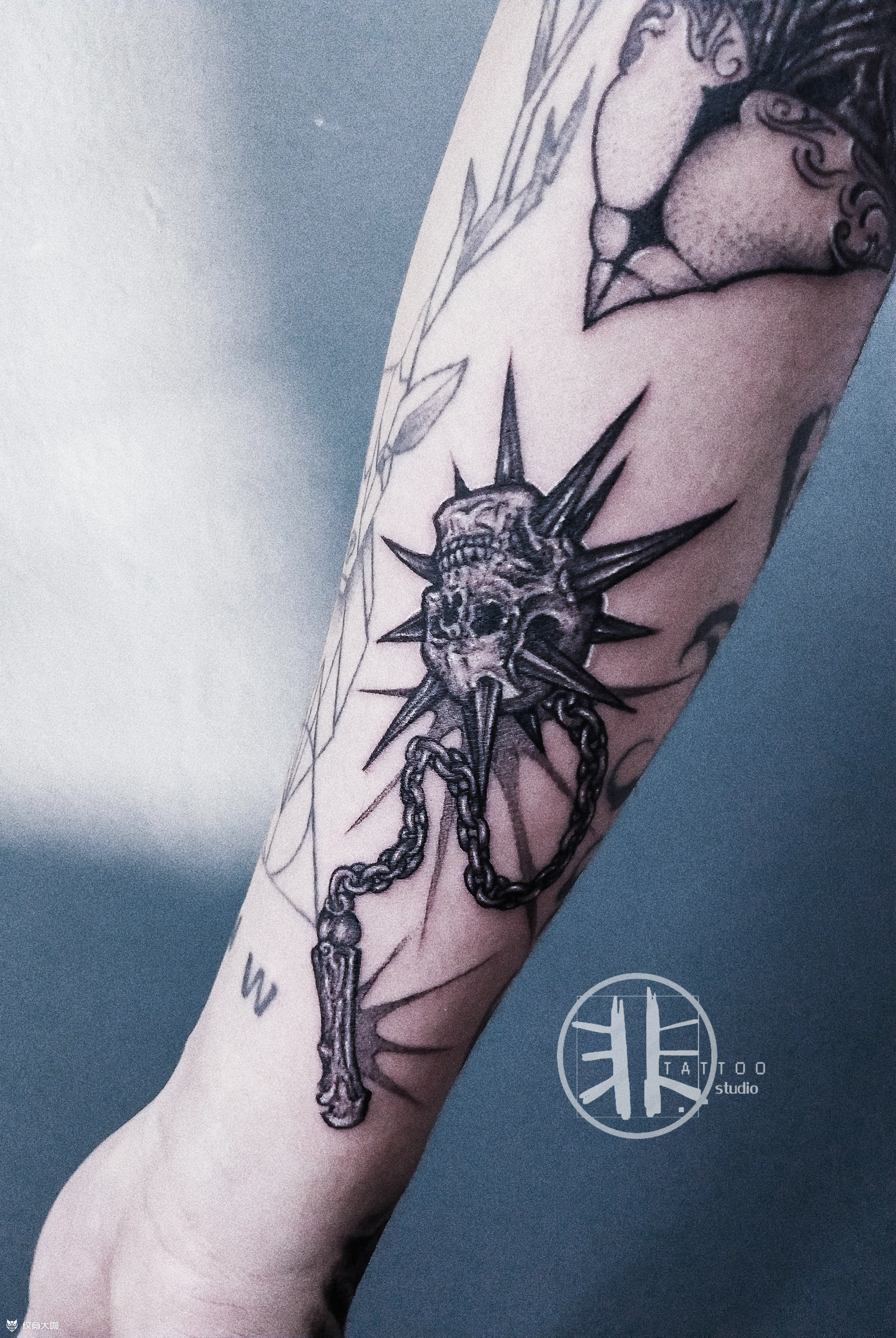 暗黑系 流星锤_纹身图案手稿图片_关飞的纹身作品集