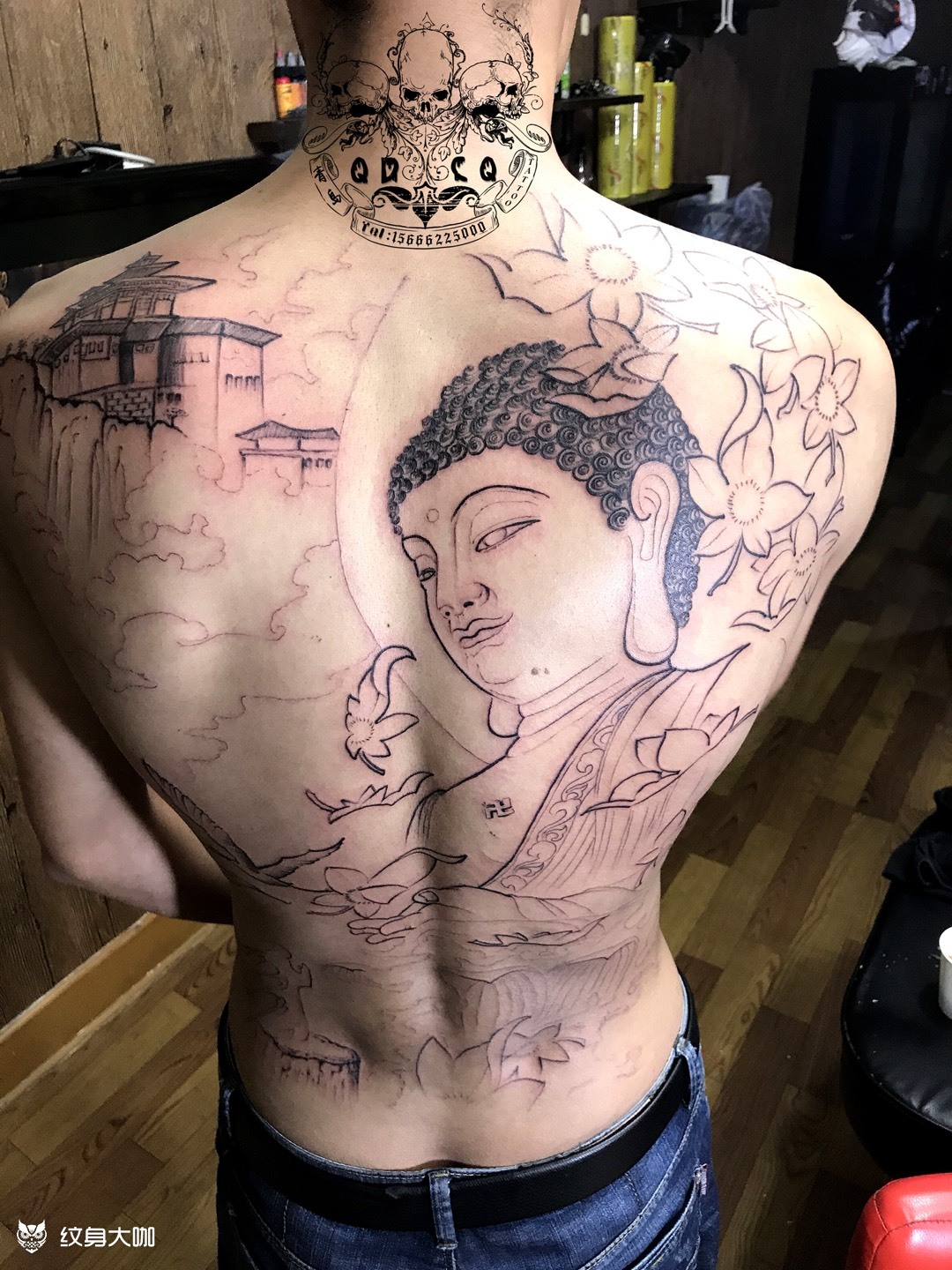 满背佛线条,十月上色_纹身图案手稿图片_胶东巳雕的纹身作品集