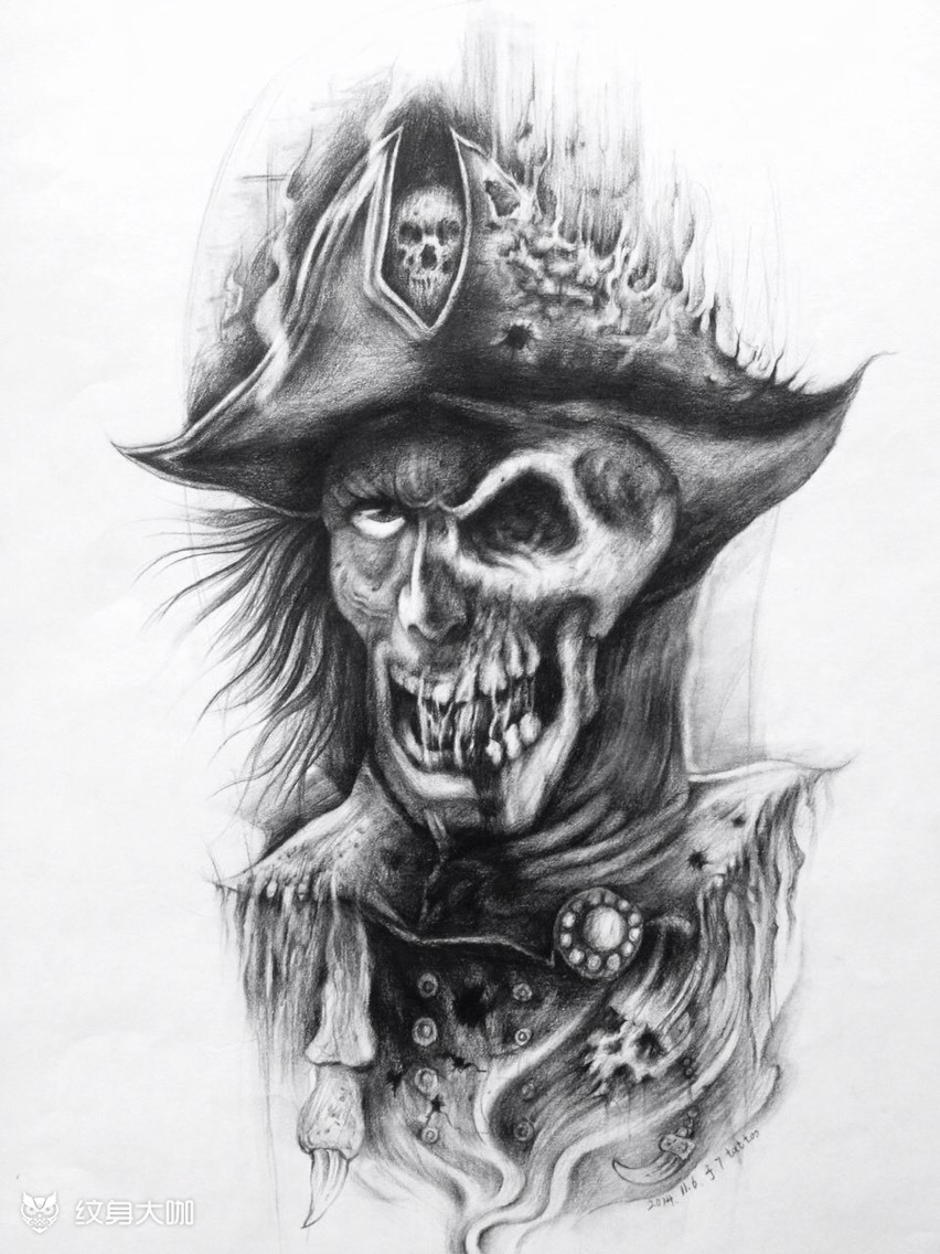 海盗船长_纹身图案手稿图片_-连帅-的纹身作品集