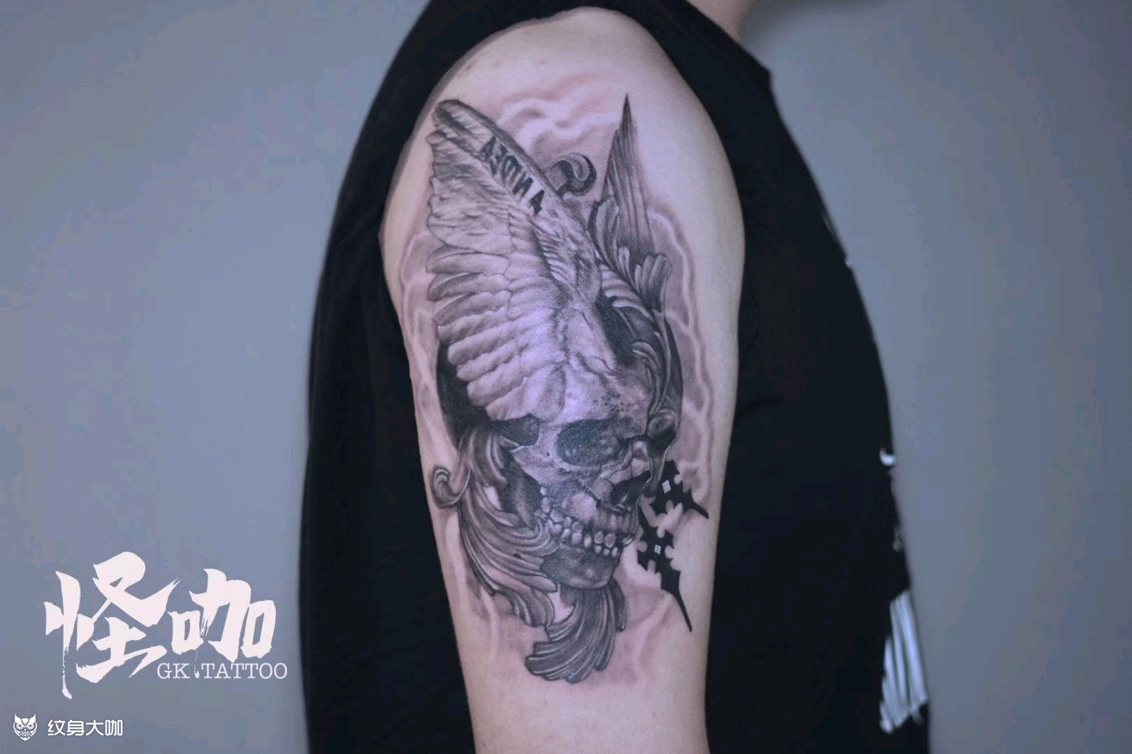 天使翅膀和魔鬼骷髅_纹身图案手稿图片_成都怪咖-川的纹身作品集