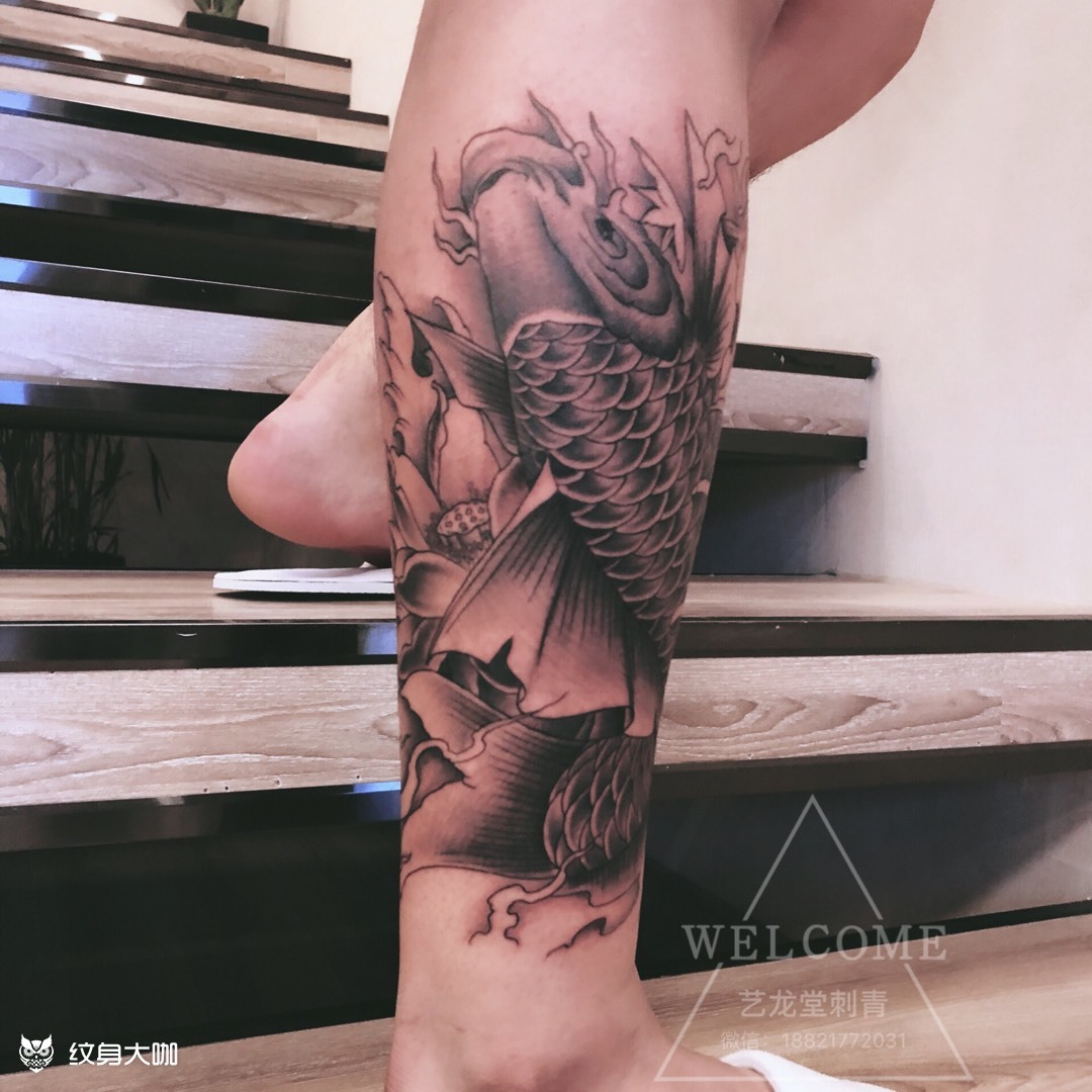 小腿锦鲤_纹身图案手稿图片_艺龙堂tattoo的纹身作品集