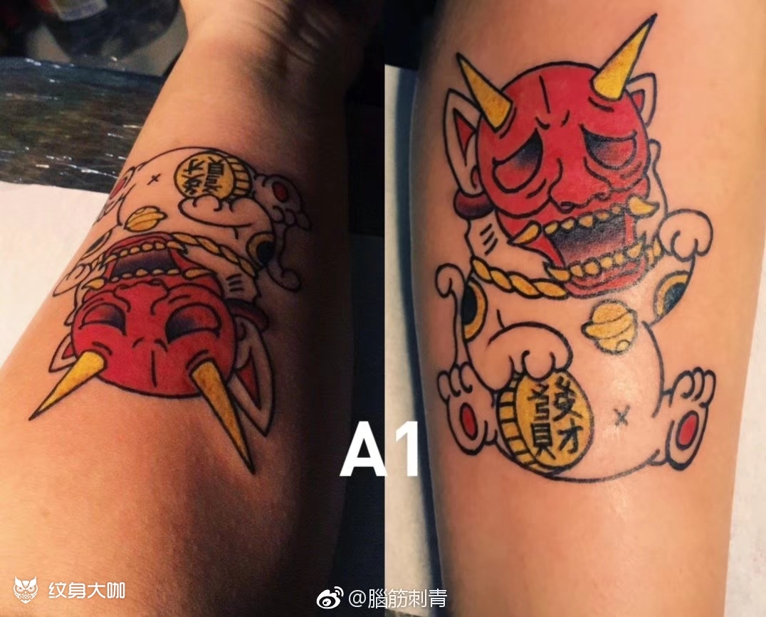 鬼面招财猫_纹身图案手稿图片_高永生的纹身作品集