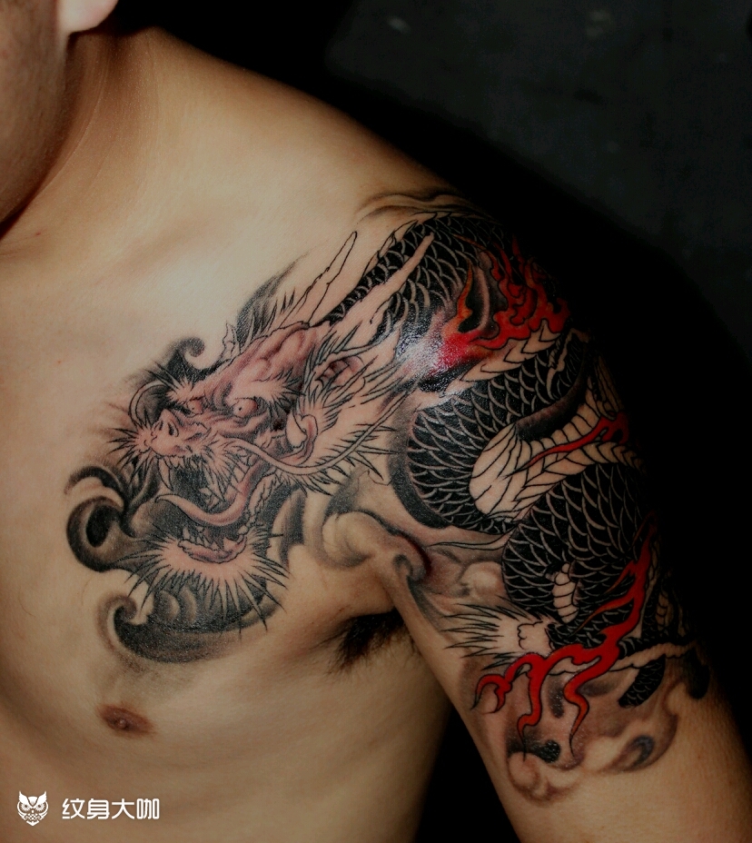 过肩龙,,_纹身图案手稿图片_李蒙的纹身作品集