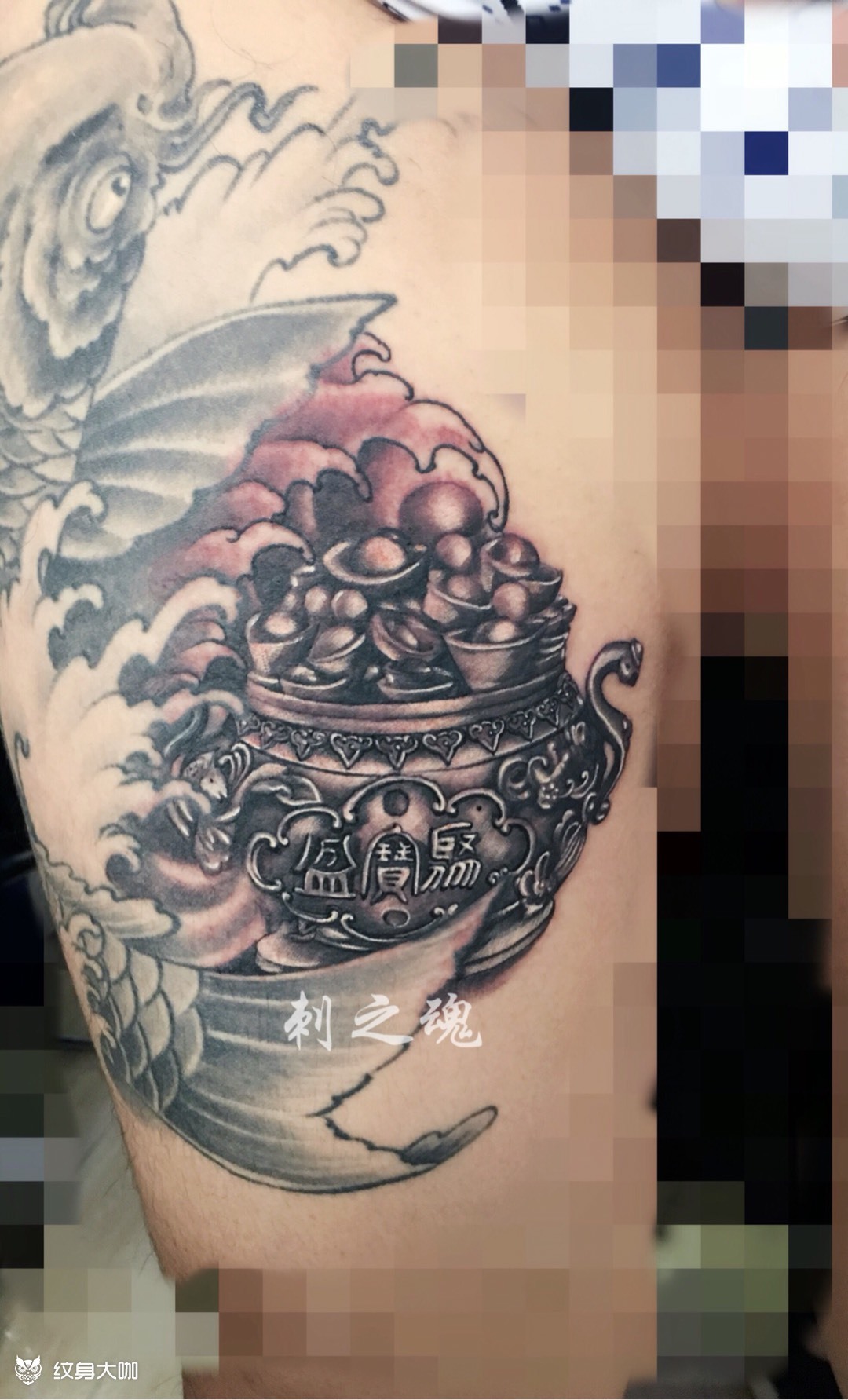聚宝盆_纹身图案手稿图片_李月亮的纹身作品集