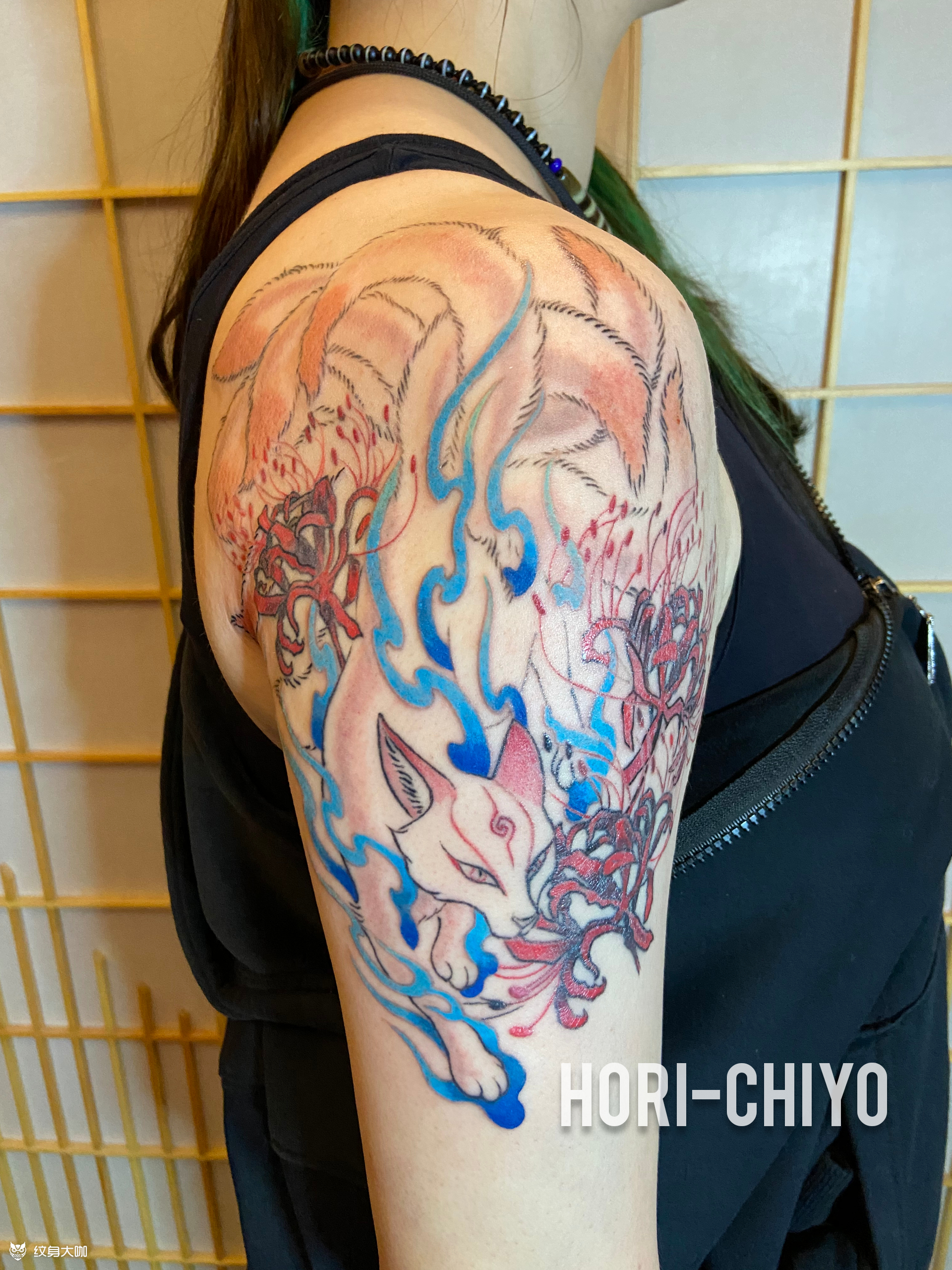 九尾狐と彼岸花_纹身图案手稿图片_雕千代(hori-chiyo)的纹身作品集