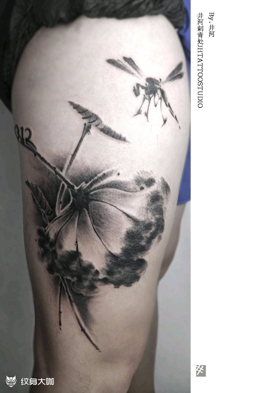 水墨莲蓬_纹身图案手稿图片_井河的纹身作品集