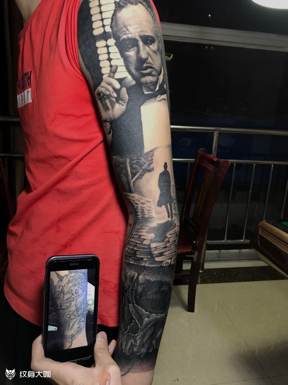 教父花臂加遮盖小臂!_纹身图案手稿图片_蔡畅的纹身作品集