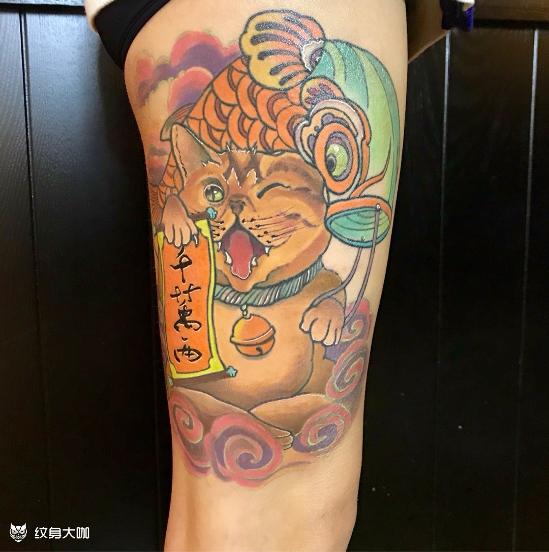招财猫与鱼_纹身图案手稿图片_沉香的纹身作品集