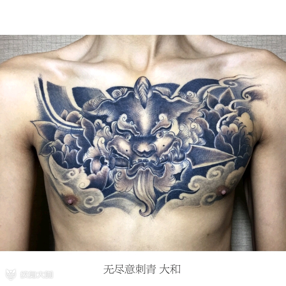 唐狮花胸_纹身图案手稿图片_中二的纹身作品集
