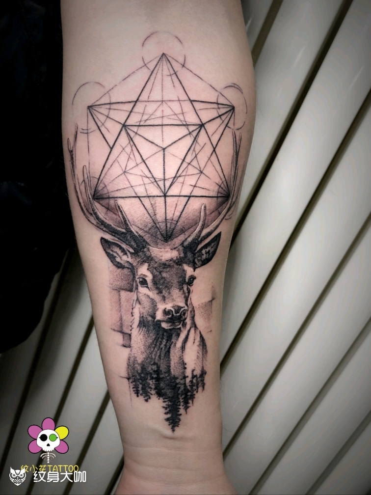 生财有鹿_纹身图案手稿图片_纹小花的纹身作品集