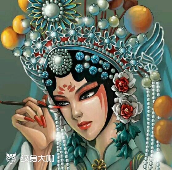 花旦纹身素材分享_纹身图案手稿图片_于祥林的纹身作品集