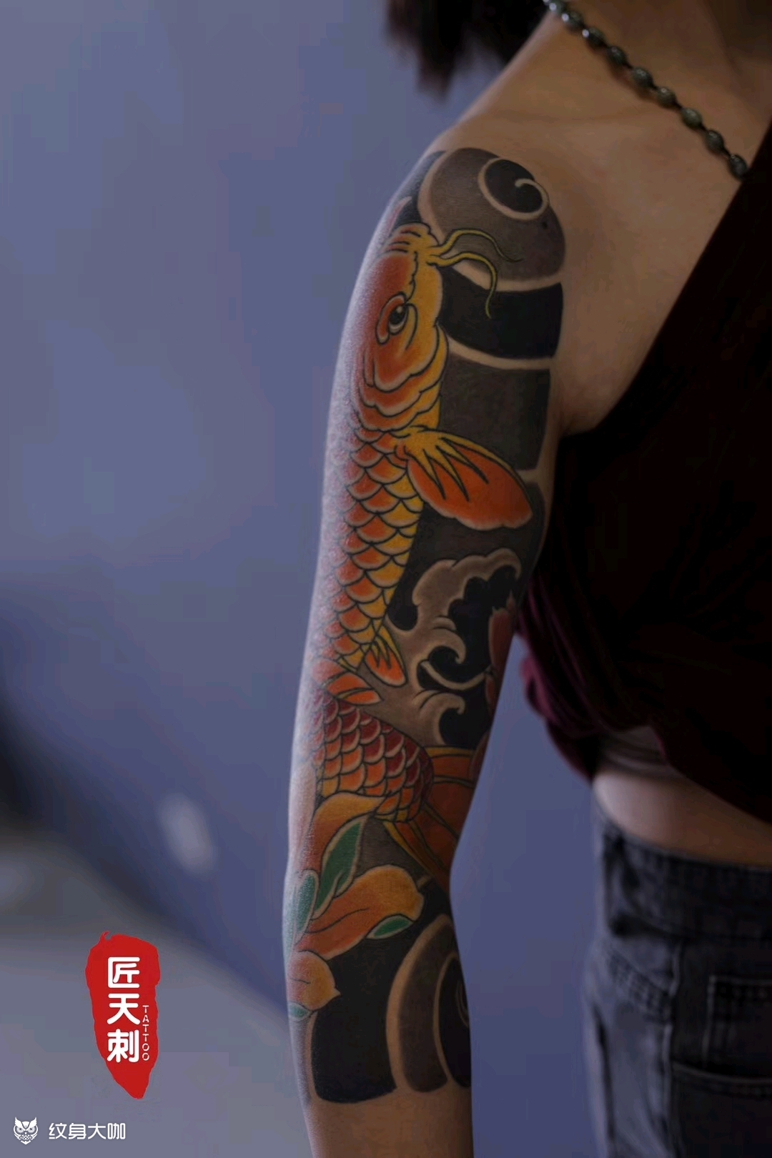 传统鱼七分袖_纹身图案手稿图片_高振的纹身作品集