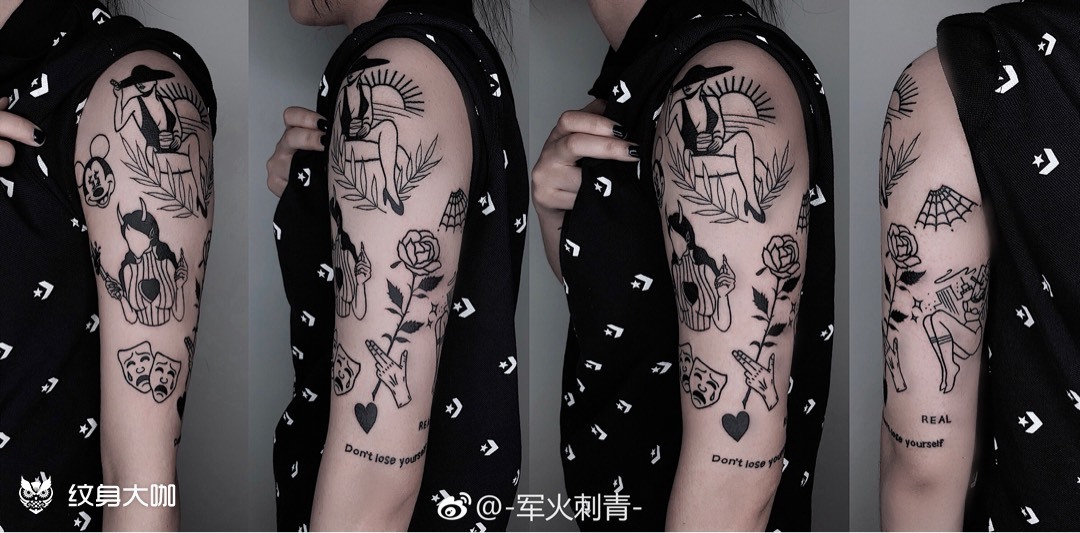 拼接花臂_纹身图案手稿图片_胡军的纹身作品集