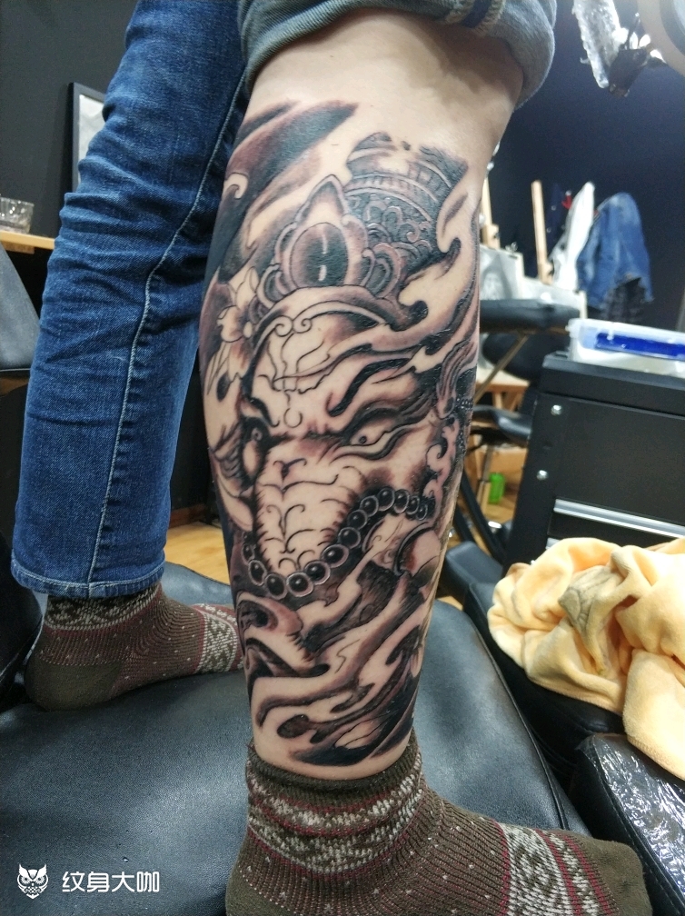 象神小腿_纹身图案手稿图片_孙滕达的纹身作品集