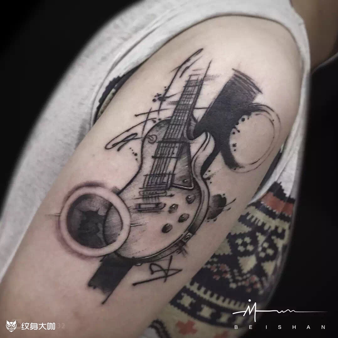 吉他(盖图)_纹身图案手稿图片_北山的纹身作品集
