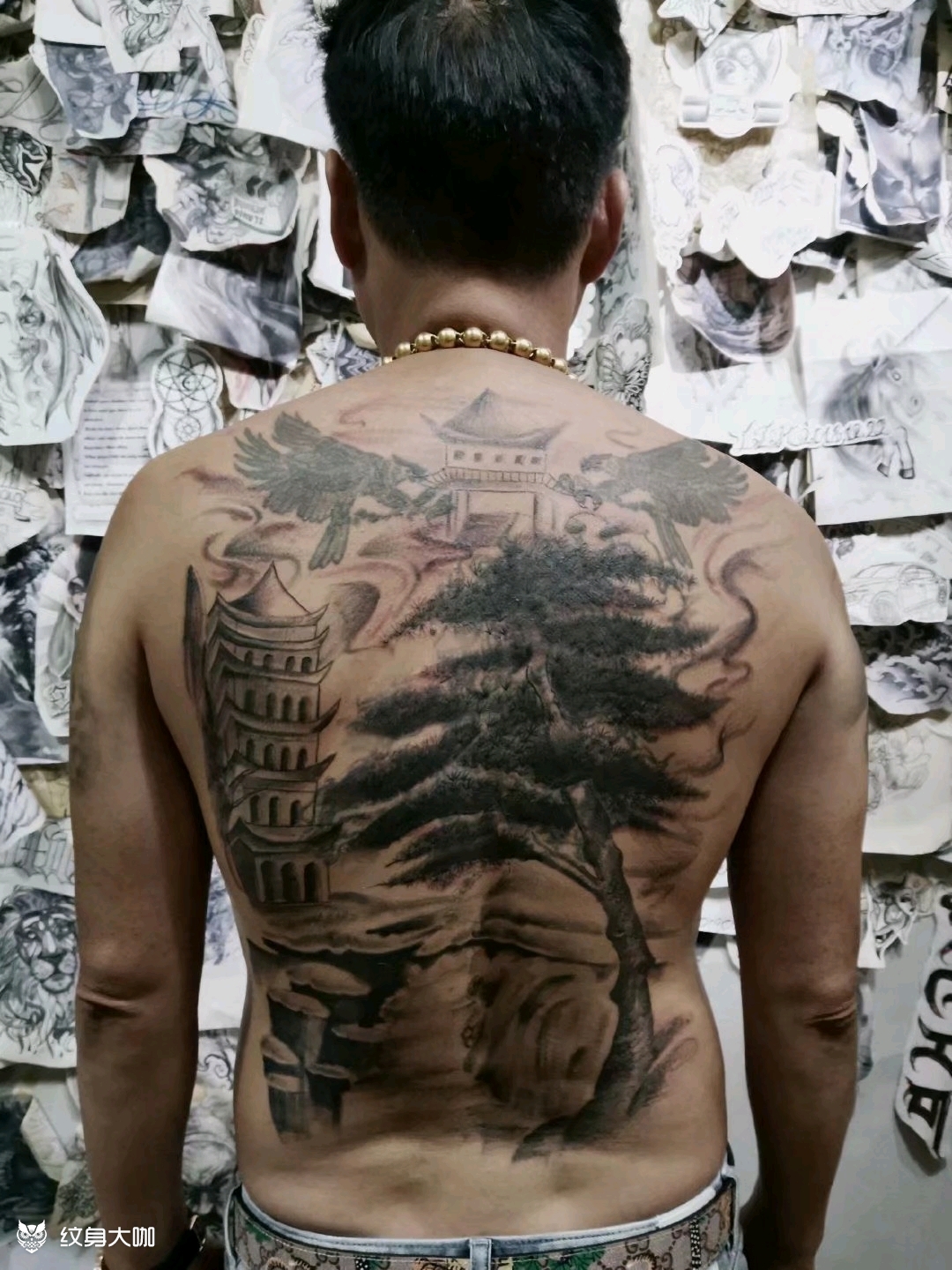 迎客松_纹身图案手稿图片_石极的纹身作品集