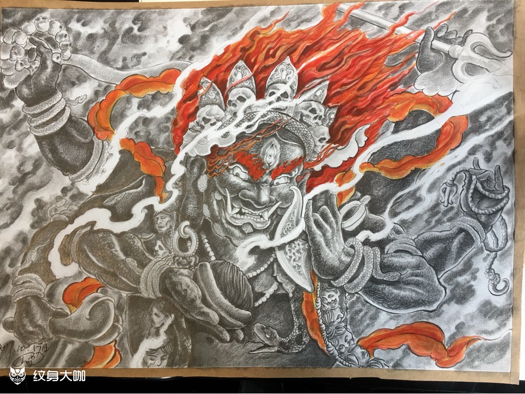 六臂大黑天原创手稿_纹身图案手稿图片_丁磊的纹身作品集