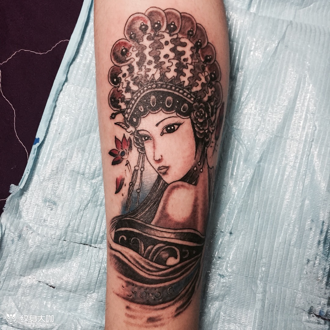 小腿花旦_纹身图案手稿图片_刘彬彬的纹身作品集