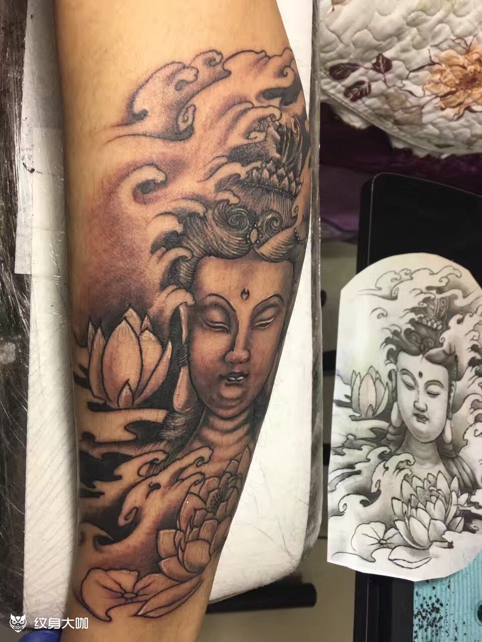 小腿观音_纹身图案手稿图片_毅的纹身作品集