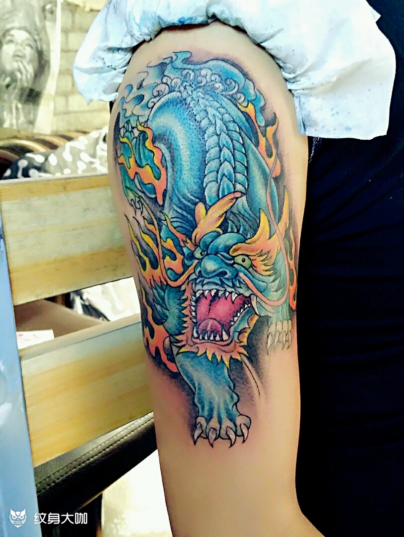 大臂麒麟完成,_纹身图案手稿图片_陈建涛的纹身作品集
