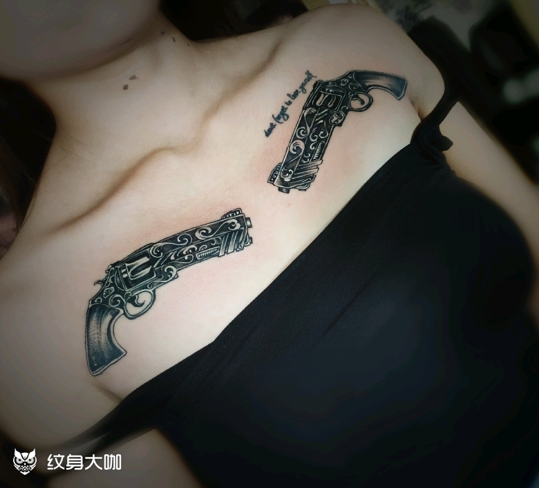 对枪_纹身图案手稿图片_墨魂道的纹身作品集