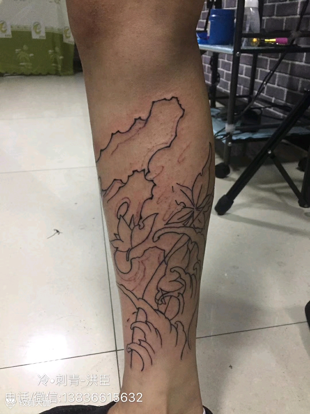 小腿内侧日式线条_纹身图案手稿图片_洪臣的纹身作品集