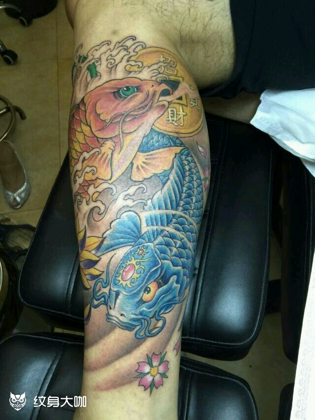 鲤鱼两条_纹身图案手稿图片_大伟的纹身作品集