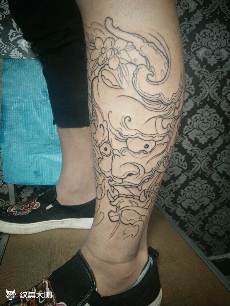 小腿般诺线条完成待续_纹身图案手稿图片_影tattoo的纹身作品集