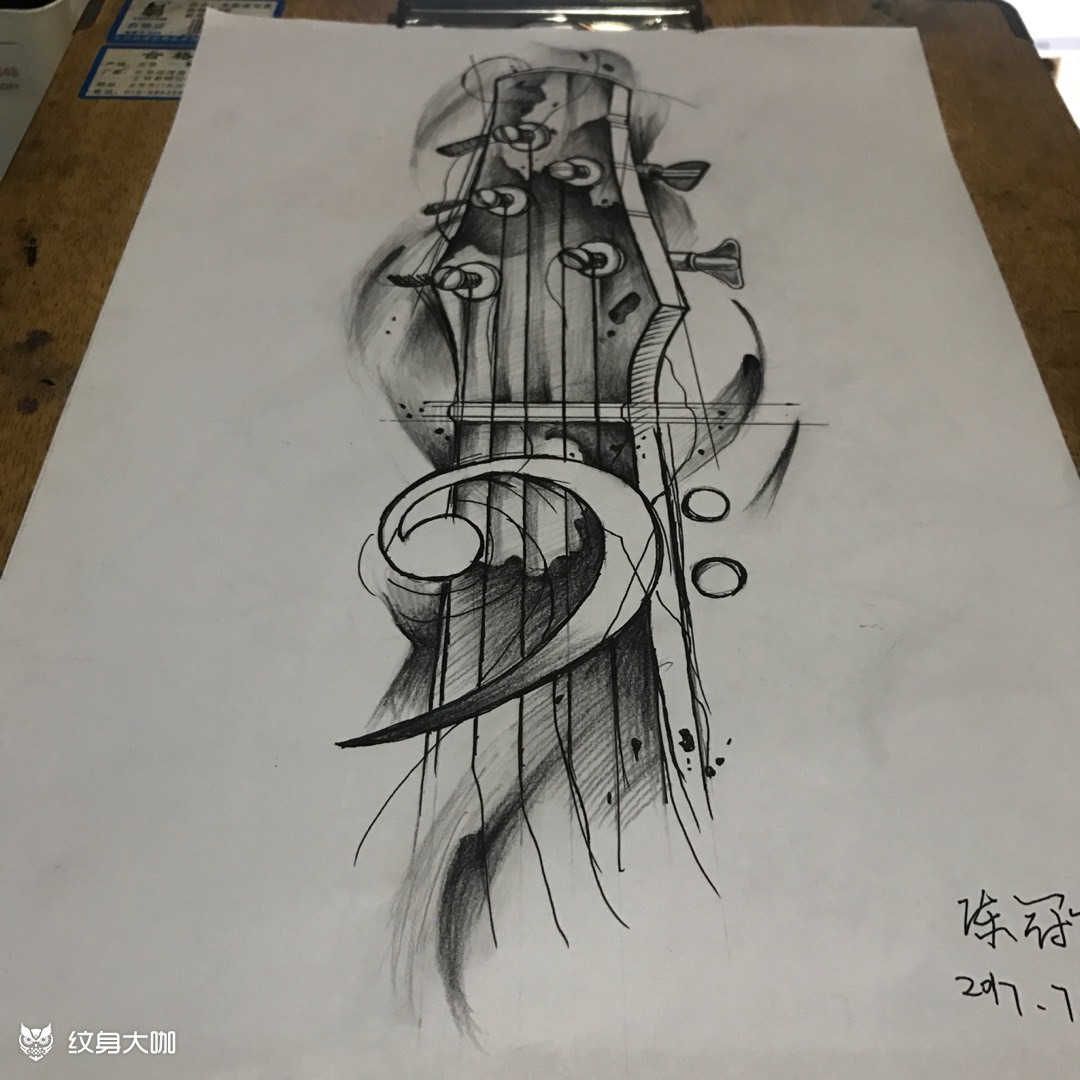 音乐_纹身图案手稿图片_三三的纹身作品集