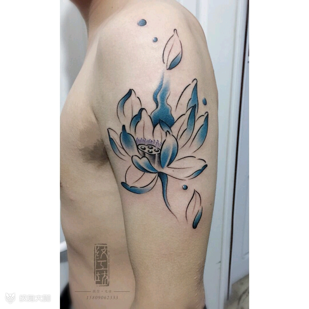 蓝莲花_纹身图案手稿图片_刘新兵的纹身作品集