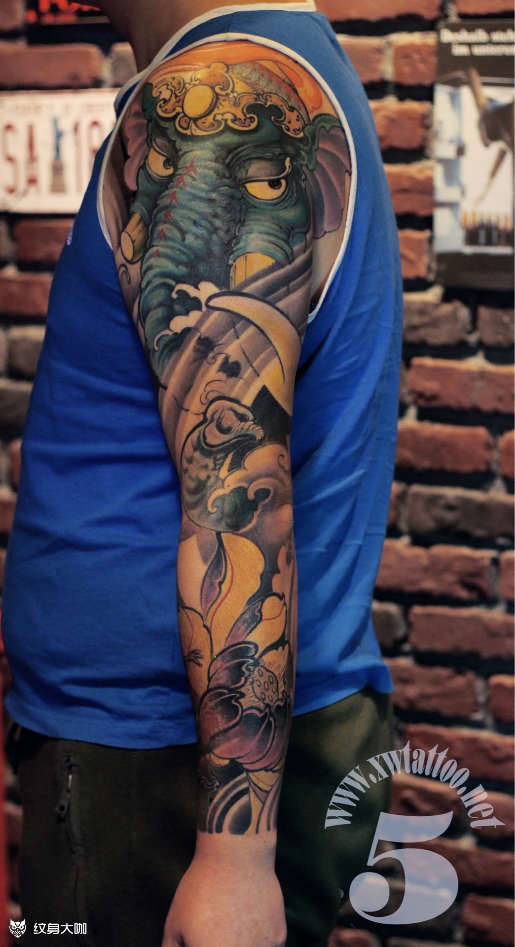 象神花臂-武非_纹身图案手稿图片_小伟的纹身作品集