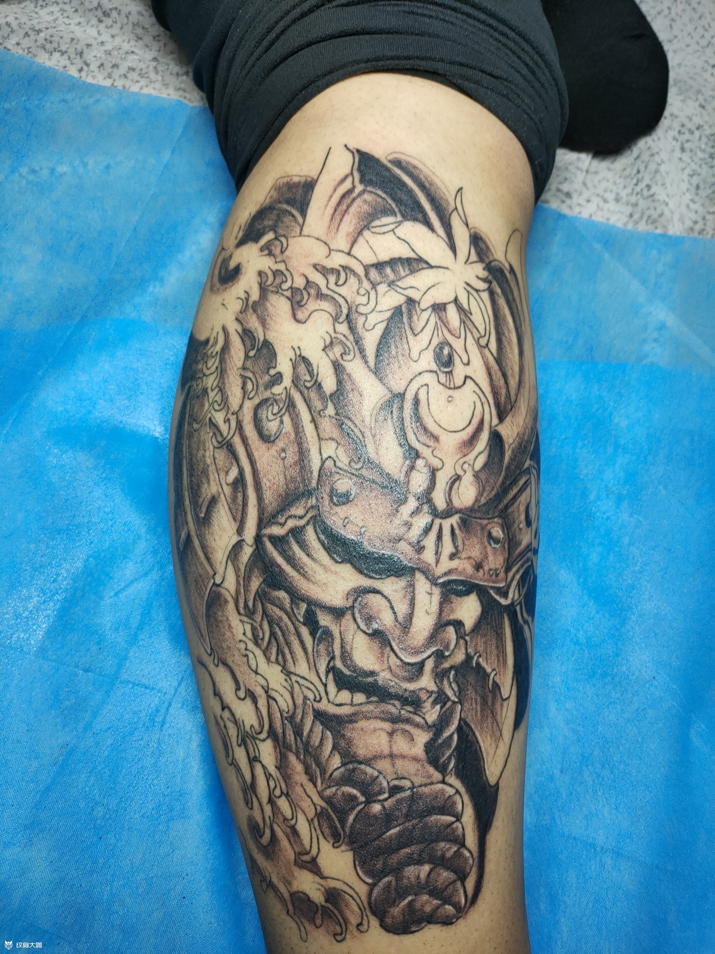 小腿鬼武士_纹身图案手稿图片_临河天仰tattoo的纹身作品集