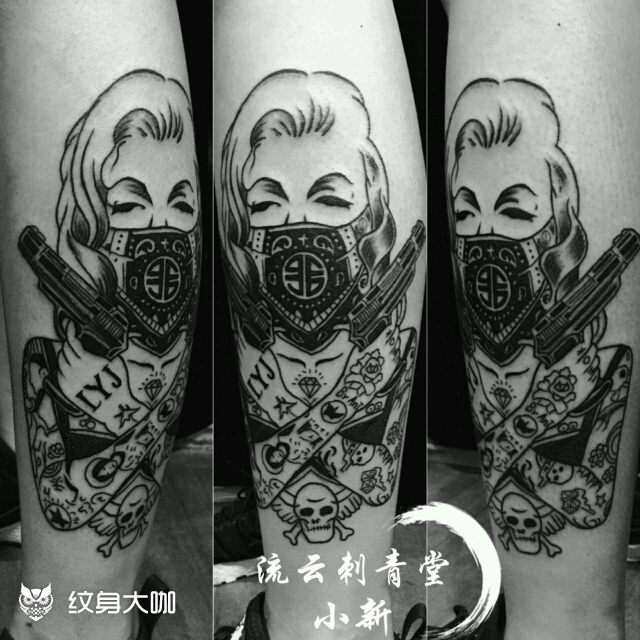 双枪美少女_纹身图案手稿图片_流云---心刺的纹身作品集