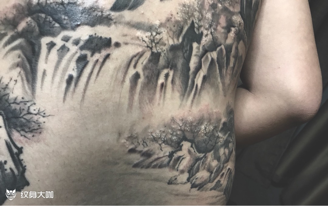 山水局部_纹身图案手稿图片_晓旭的纹身作品集