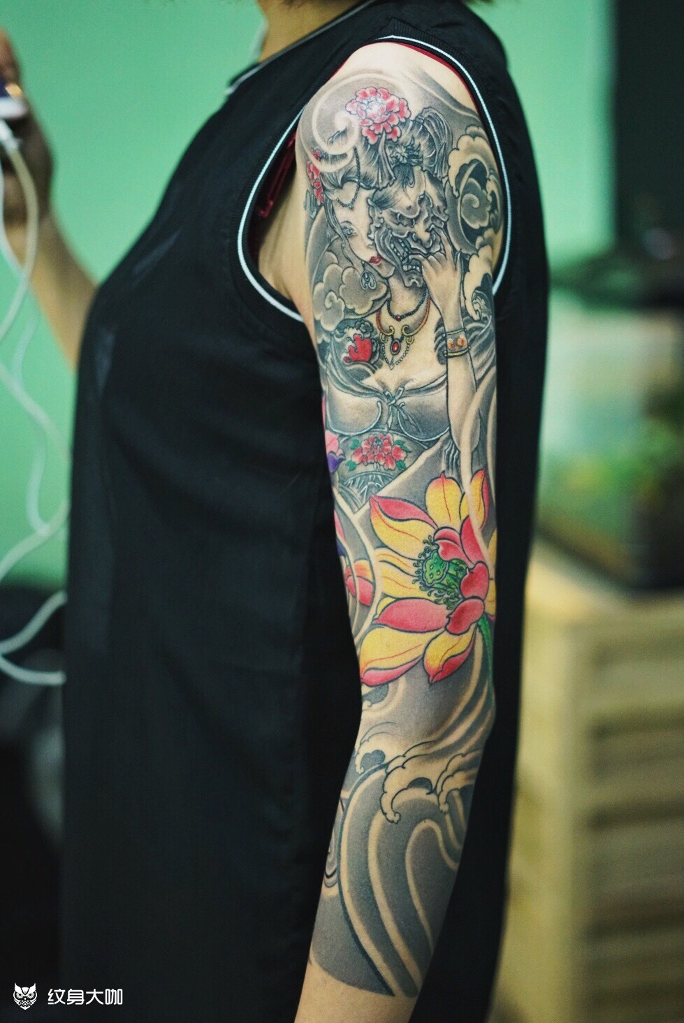 传统艺妓 荷花花臂_纹身图案手稿图片_桑田的纹身作品集