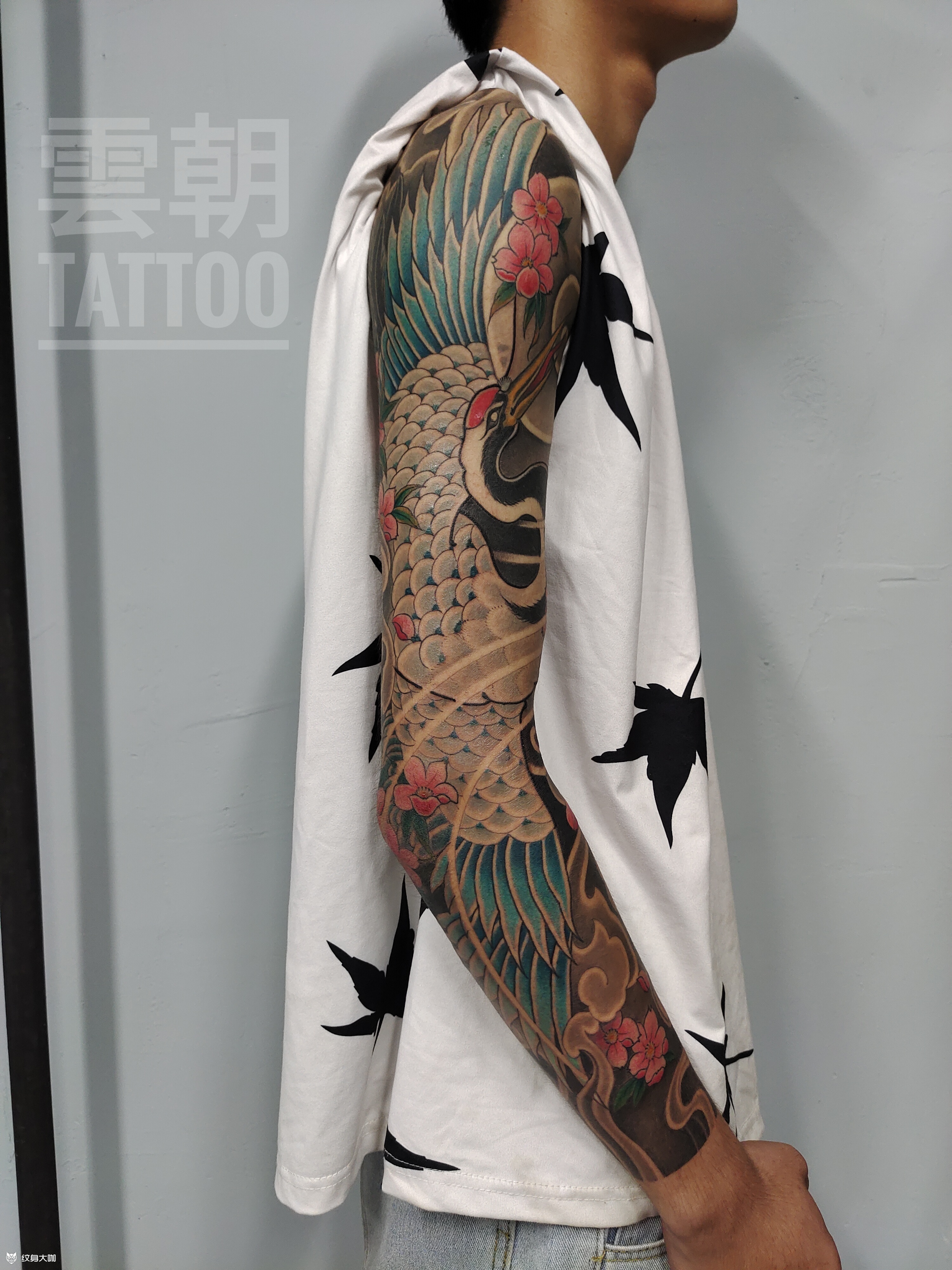 仙鹤纹身 膀臂图片